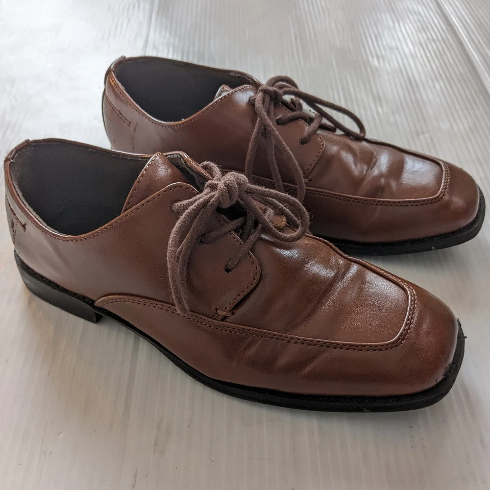 SONOMA boys dark tan faux leather lace-up dress shoes